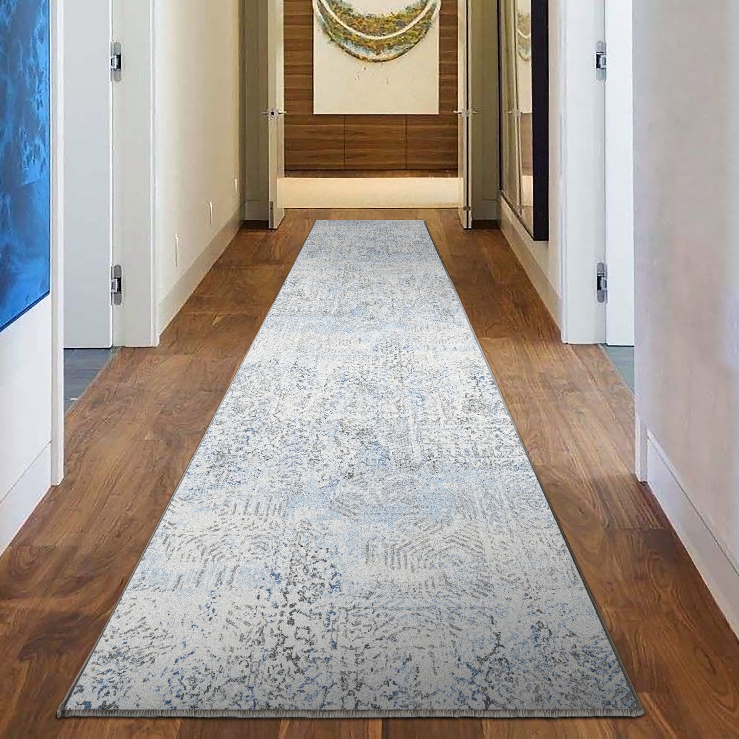 Echo 501 Washable Hall Runner Grey-Blue