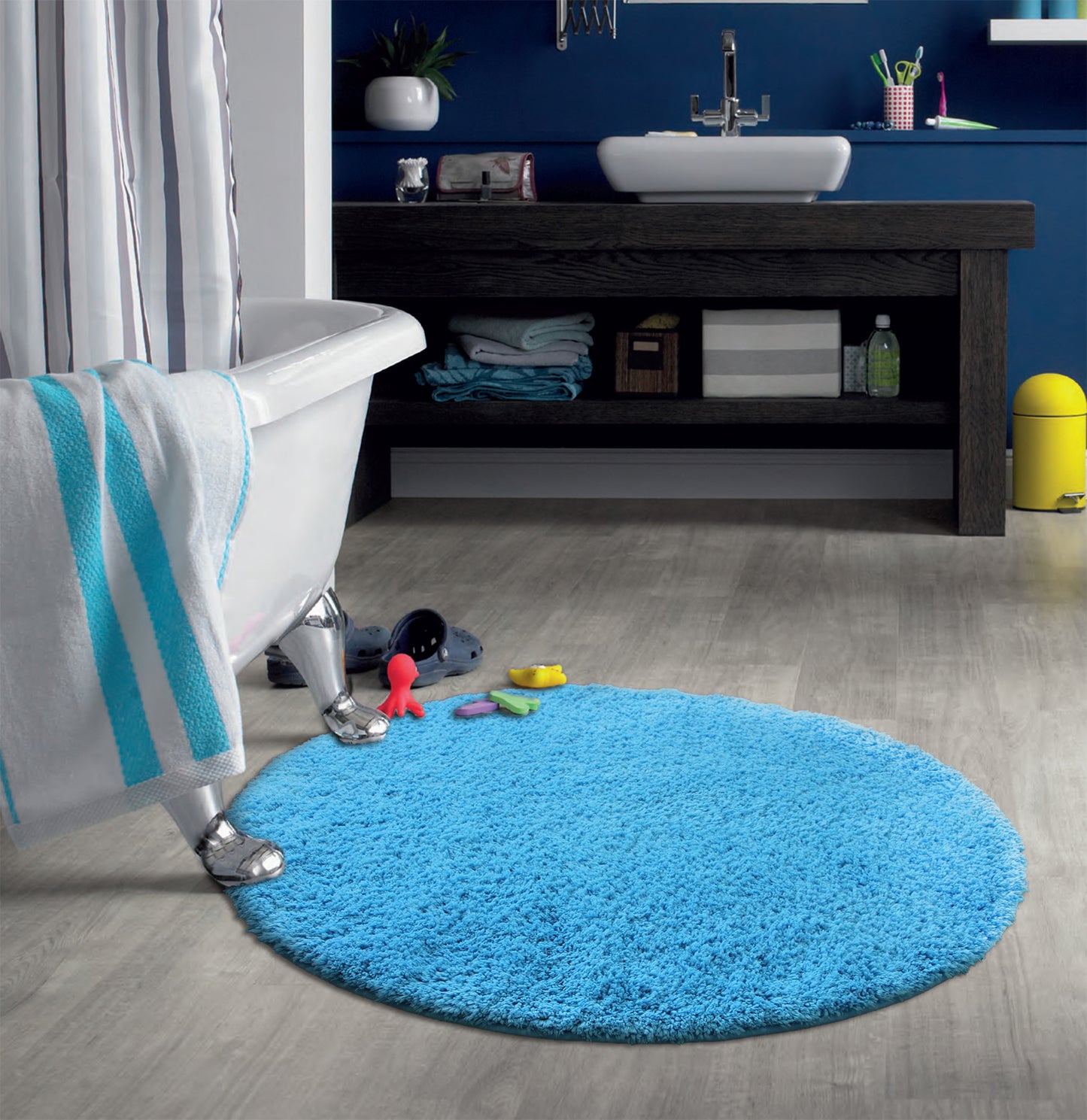 Drylon Round Mat Blue in Size Round 90cm | Large Round Bath Mat