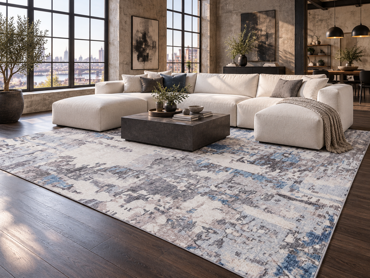 Echo 201 Grey Blue Washable Rug