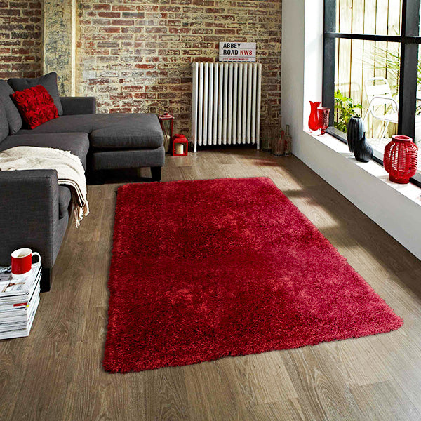 Pluto Red Shag Rug in Size 150cm x 220cm-Rugs 4 Less