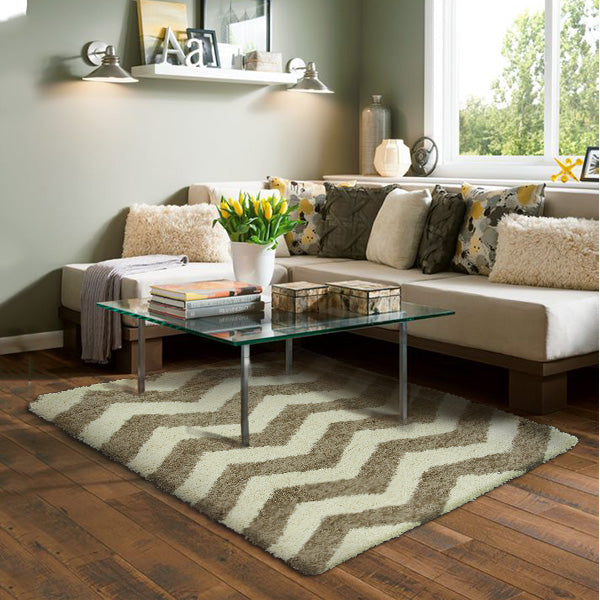 Style-7 Taupe Chevron Large Rug in Size 200cm x 290cm-Rugs 4 Less